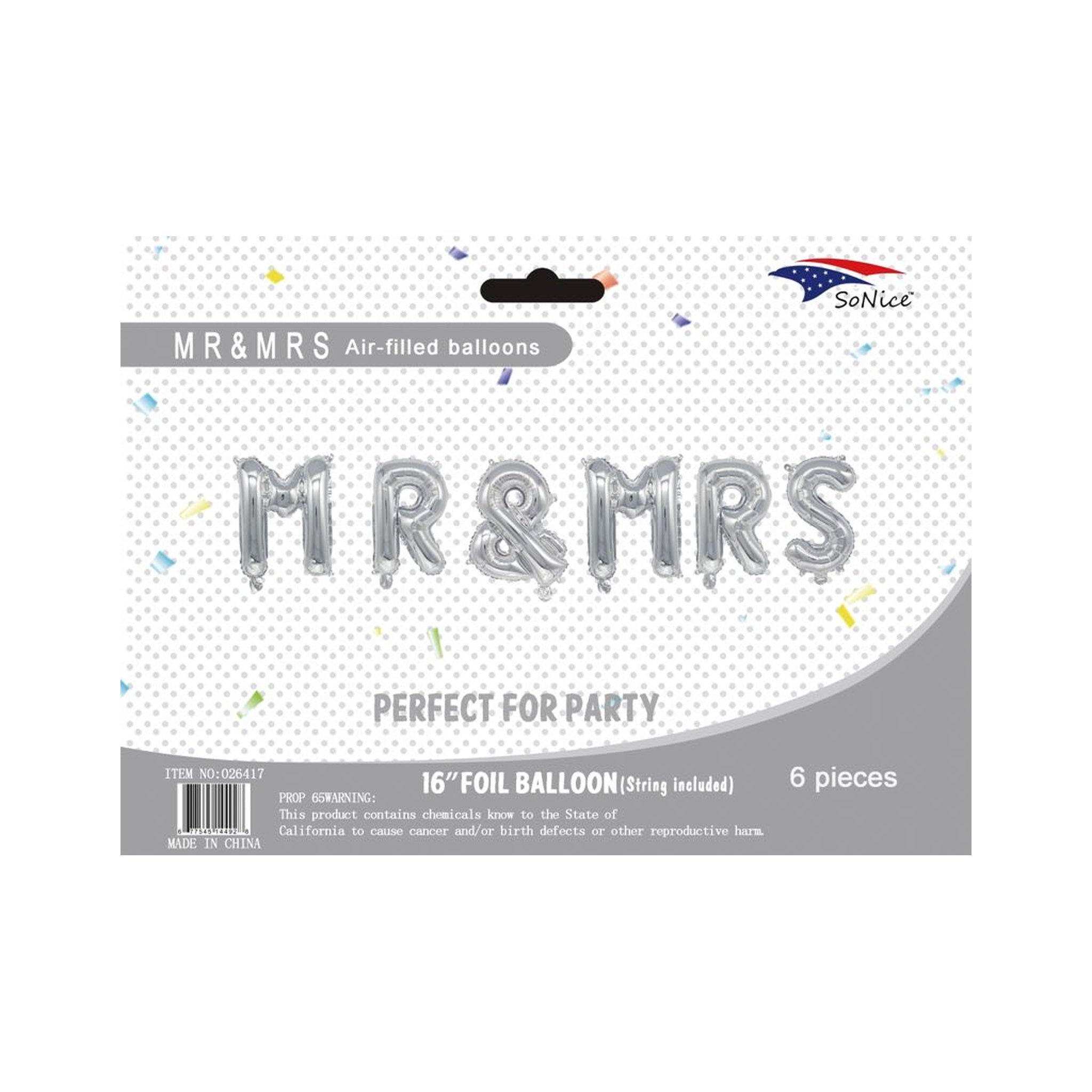 F/Balloon'Mr & Mrs' Silver 120Set/Cs